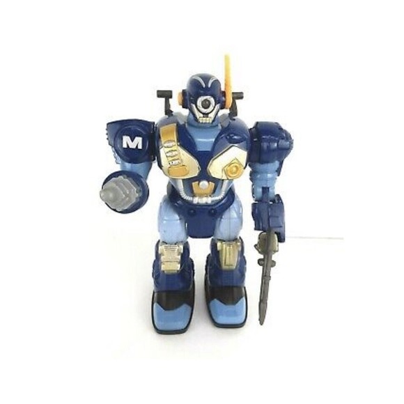 Hap-P-Kid Toy Robot Fighter Blue Walks Lights Up 7" Battery Operated, Preowned - Picture 1 of 3